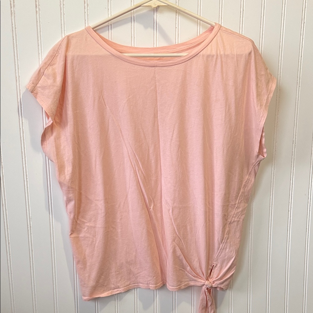 LOFT Light Pink  peach Short Sleeve Top with Side Knot
